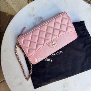 Chanel Iridescent Caviar Leather Quilted Classic Pouch With Handle Wristlet